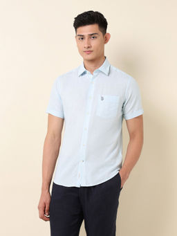 U.S. POLO ASSN. - Men Blue Solid Casual Shirt