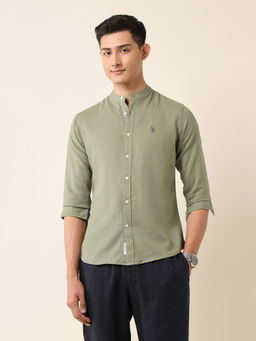 U.S. POLO ASSN. - Men Green Solid Casual Shirt