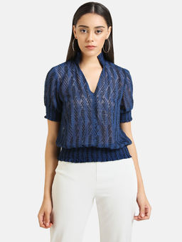 Kazo - Navy Patterned Top
