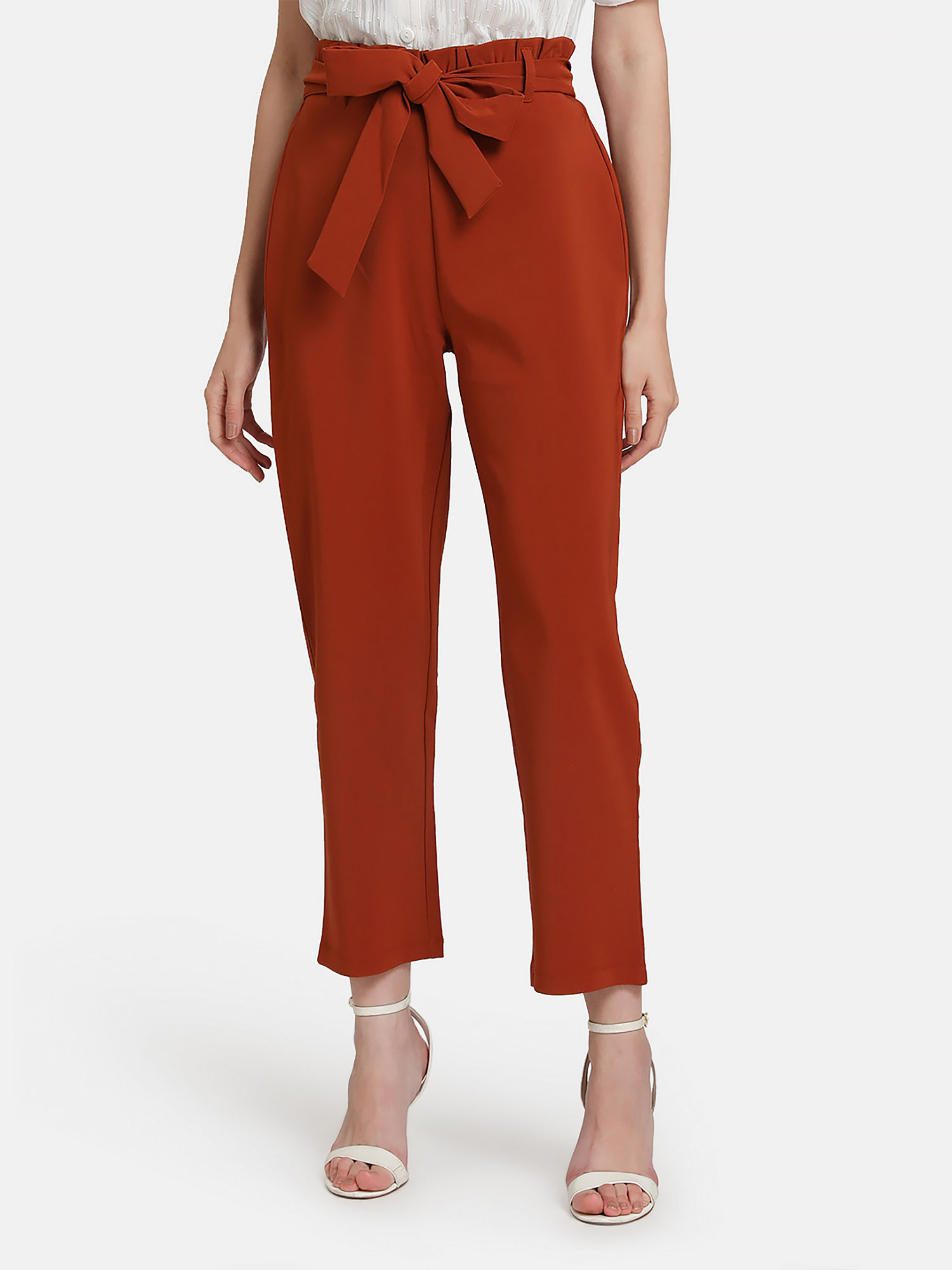Buy KAZO Rust Paper Bag Pant With Belt 