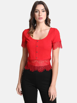 Kazo - Red Lace Top With Buttons