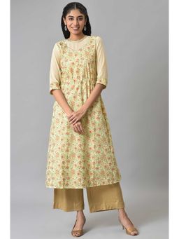 Aurelia - Beige A-line Floral Printed Kurta