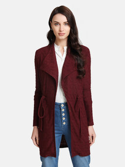 Kazo - Maroon Cascade Cape With Tie-String