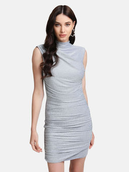 Kazo - Blue Lurex Ruched Mini Dress