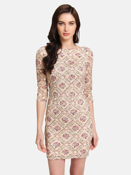 Kazo - Pink Printed Floral Lace Mini Dress