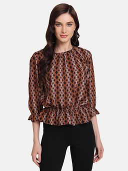 Kazo - Brown Printed Top