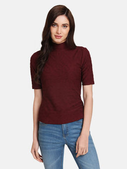 Kazo - Maroon Textured Knit Top
