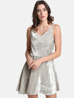 Kazo - Frost Grey Cowl Neck Velvet Dress