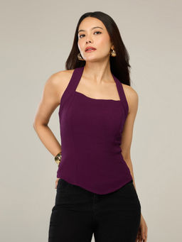Twenty Dresses by Nykaa Fashion - Wine Solid Halter Neck Top