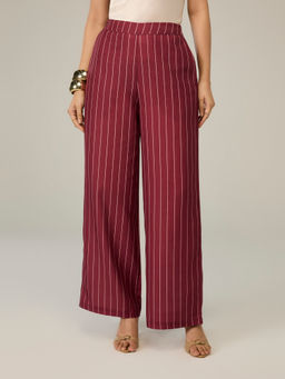 Twenty Dresses by Nykaa Fashion - Maroon Stripes High Waist Straight Leg Pant