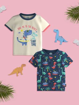 Nautinati - Boys Off white Graphic Printed Half Sleeve T-Shirt (Pack of 2)