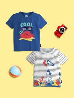 Nautinati - Boys Cobalt Blue Graphic Printed Half Sleeve T-Shirt (Pack of 2)