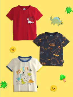 Nautinati - Boys Red Graphic Printed Half Sleeve T-Shirt (Pack of 3)