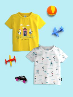 Nautinati - Boys Yellow Graphic Printed Half Sleeve T-Shirt (Pack of 2)