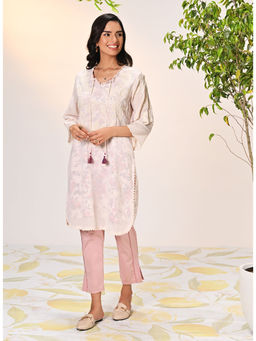 Lakshita - Daanya Misty Rose Pink Embroidered Crinkled Georgette Designer Kurta For Women