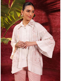 Lakshita - Laira White Embroidered Tencel Shirt For Women