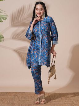 Globus - Women Blue Floral Print Co-Ord (Set of 2)