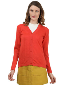 Monte Carlo - Orange Wool Solid Full Sleeve Cardigan