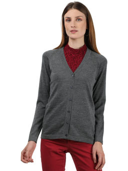 Monte Carlo - Grey Wool Solid Full Sleeve Cardigan