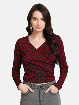 Kazo - Maroon Knitted Textured Wrap Top