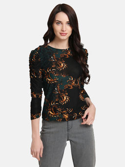 Kazo - Multi-Color Printed Mesh Fitted Top