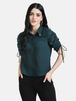 Kazo - Green Drawstring Sleeve Detail Shirt