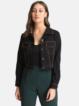 Kazo - Black Denim Jacket With Contrast Stitch Detail