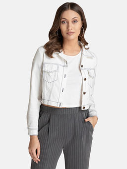 Kazo - White Denim Jacket With Contrast Stitch Detail