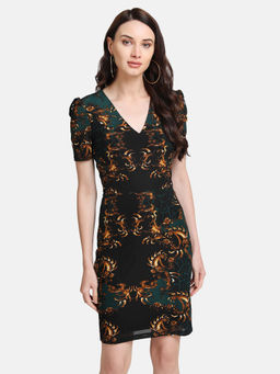 Kazo - Multi-Color Puff Sleeved Printed Mini Dress