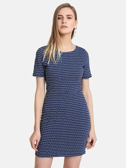 Kazo - Blue Knitted Basic Round Neck Bodycon Mini Dress