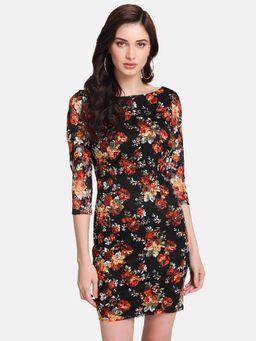 Kazo - Black Printed Floral Lace Mini Dress