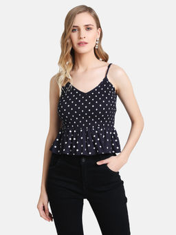 Kazo - Navy Blue Smocked Fit And Flare Top