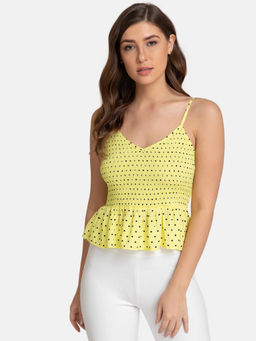 Kazo - Yellow Smocked Fit And Flare Top