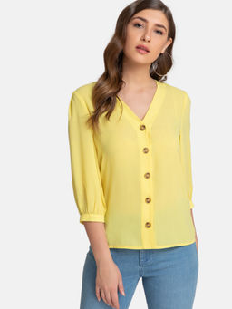 Kazo - Lemon Yellow Button Down Shirt With Quarter Sleeve