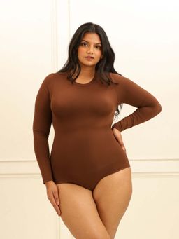 Underneat - Brown Long Sleeve Bodysuit Seamless Shapewear