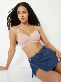 max - Pink Textured Padded Non Wired T-Shirt Bra