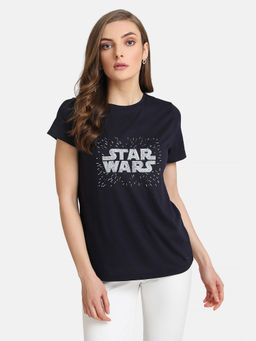 Kazo - Navy Blue Star Wars Printed Embellished T-Shirt