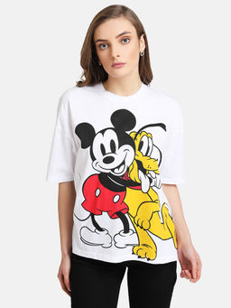 Kazo - White Printed Mickey & Pluto T-Shirt