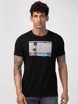 Spykar - Black Round Neck Half Sleeves Blended T-Shirt For Men