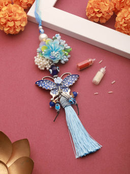 Aatmana - Designer Butterfly Shaped Evil Eye Key Chain Floral Lumba with Roli Chawal