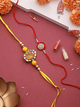 Aatmana - Red & Yellow Leaf Shaped Rakhi's with Roli Chawal (Pack of 2)
