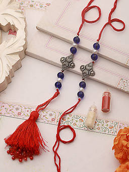 Aatmana - Pearl Beaded Bhaiya Bhabhi Rakhi with Lamba & Roli Chawal