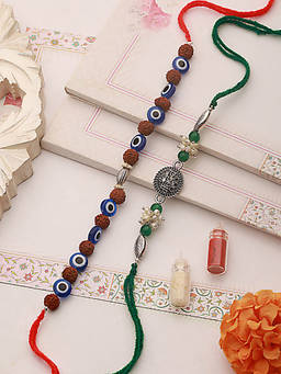 Aatmana - Rudraksh Evil Eye & Mahadev Rakhi's with Roli Chawal (Pack of 2)