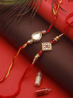 Aatmana - Kundan Studded & Beaded Rakhi with Roli Chawal (Pack of 2)