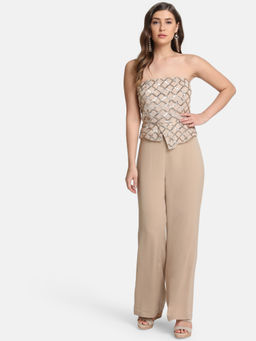 Kazo - Beige Off Shoulder Sequinned Jumpsuit