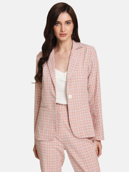Kazo - Pink Checked Blazer With Pocket Detail
