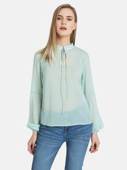 Kazo - Mint Leaf Mandarin Collar Full Sleeve Top
