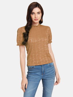 Kazo - Moonlight Shiny Jaquard Puff Sleeve Top