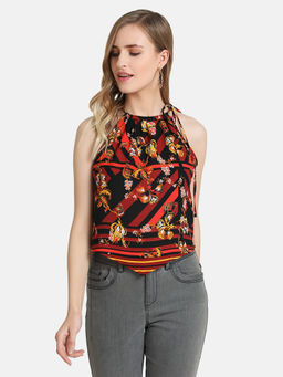 Kazo - Black Halter Neck Draw String Top