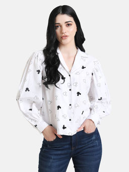 Kazo - White Mickey Print With Sequin Shirt